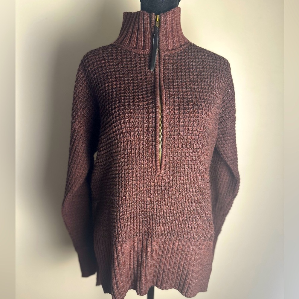 CURIO NEW YORK Women’s Size Small Burgundy 1/4 Zip Mock Neck Pullover Sweater